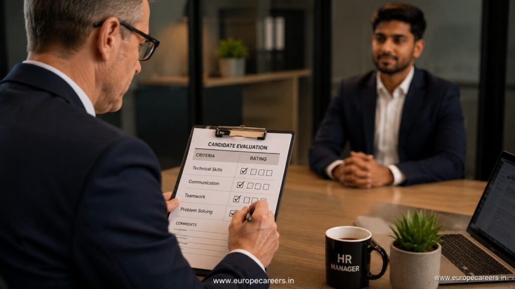 German employer interviewing an Indian skilled professional for an international job