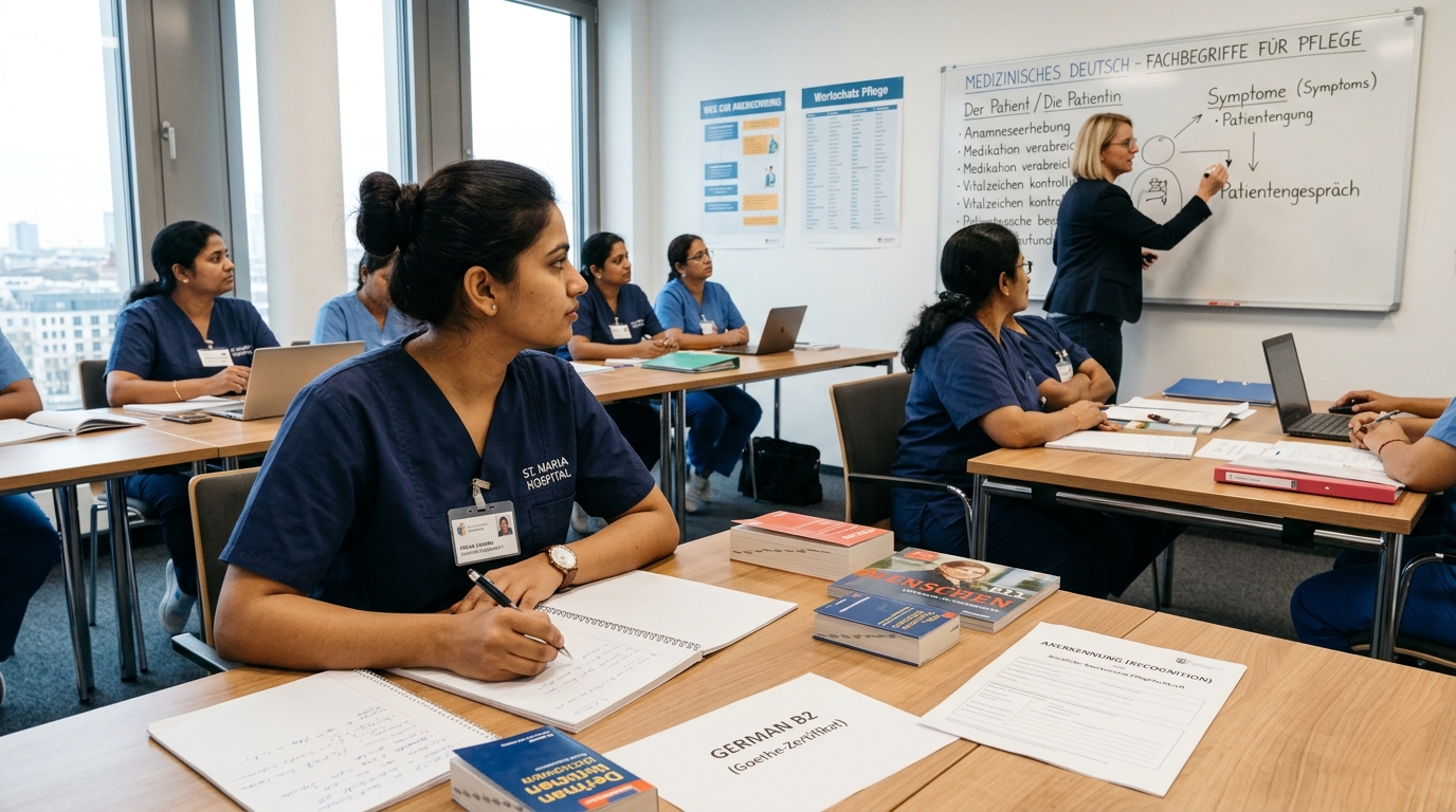 German language and nursing recognition support for Indian nurses