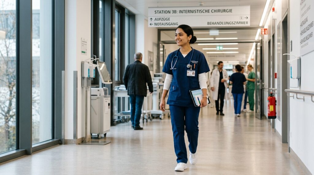Indian nurse working in a German hospital following nursing qualification recognition