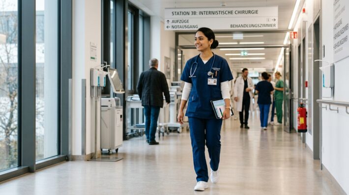 Indian nurse working in a German hospital following nursing qualification recognition