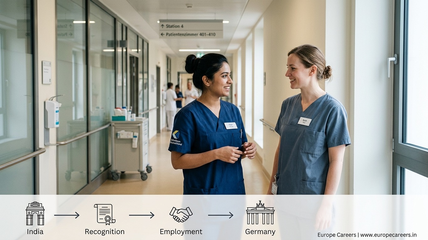 Indian healthcare professional demonstrating practical work experience in Germany