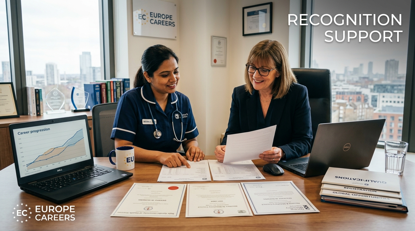 Indian nurse preparing nursing qualification documents for recognition in Germany