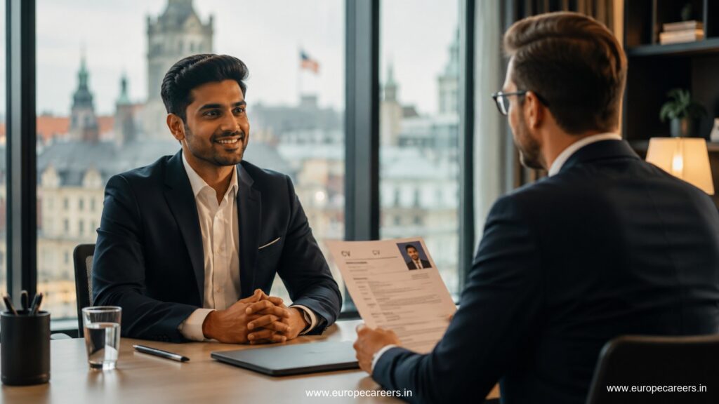 Indian professional viewing an apartment for rent in Germany