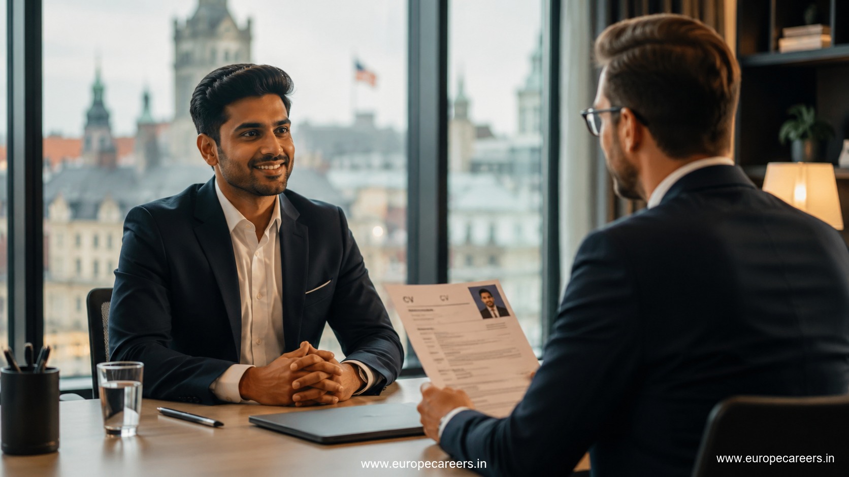 Indian professional viewing an apartment for rent in Germany